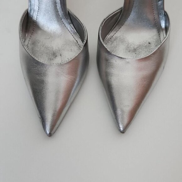 SCHUTZ | Lou Sling Metallic Leather Pumps heels silver sz 6.5B - Picture 3 of 5